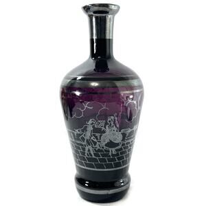 Vintage Amethyst Glass Vase Silver Overlay Etched Venetian Scene 8”